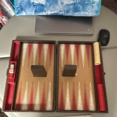 Vintage Backgammon Folding Strategy Board Game Set w/ Red & White Checkers, Dice