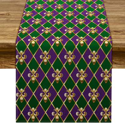 Fleur De Lis Mardi Gras Table Runner for Holiday Dining and Home Decor (13'' X 72