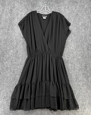 Phoebe Women’s Black Flowy Surplice Dress Ruffle Sleeve Size 14 Made In USA