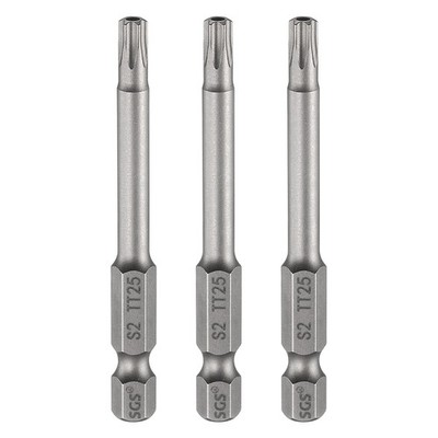 3pcs TT25 Torx Head Screwdriver Bit 2.56'' Long 1/4'' Shank Magnetic Screw Driver