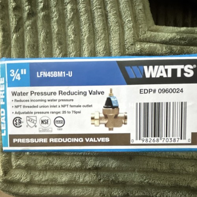 #ad Watts LFN45BM1 U 3 4 in Brass Water Pressure Reducing Valve 25 75 psi Adjustable $100.00