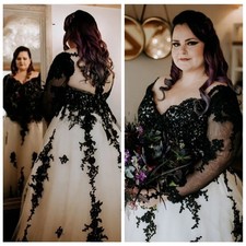 Black And White Wedding Dress Plus Size Bridal Gowns Customized Long Sleeves