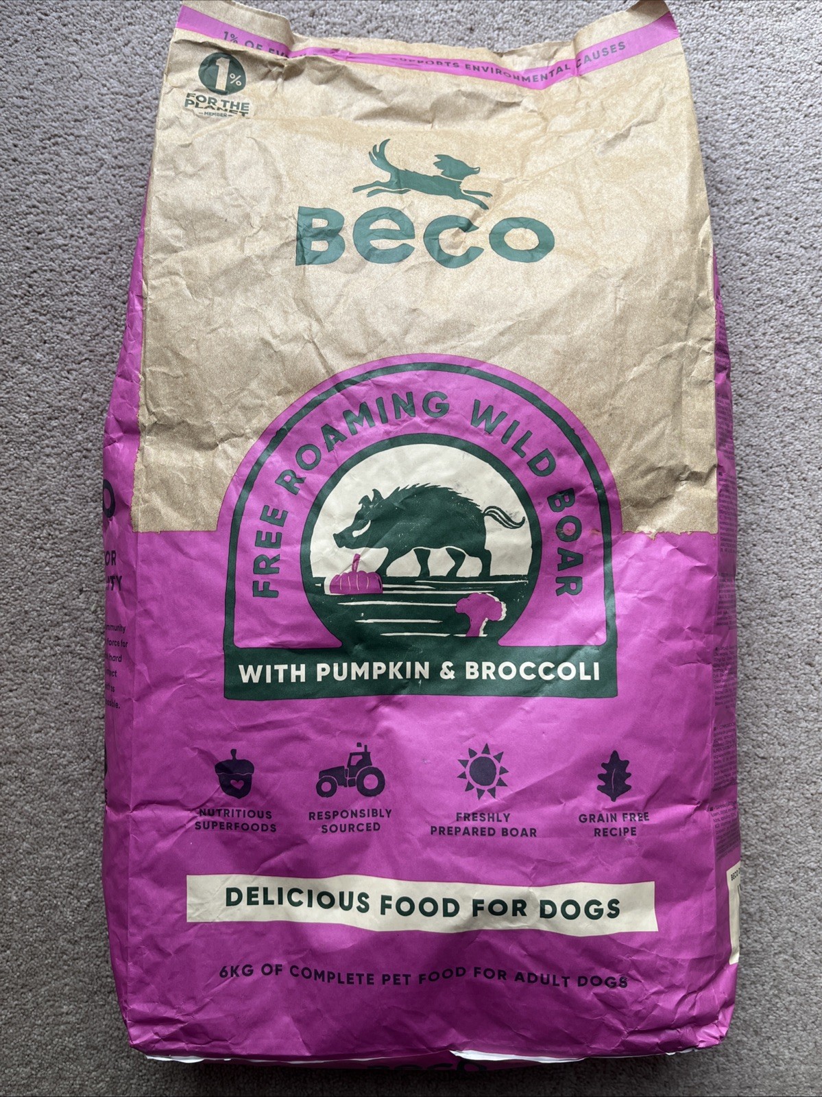 BECO Dry Dog Food. Free Roaming Wild Boar With Pumpkin & Broccoli. 6kg. Free P&P