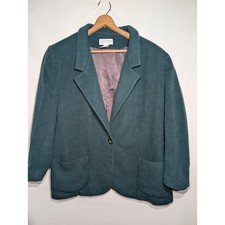 Lands End Womens Vintage Green Wool Cashmere Blend Blazer Jacket Coat 10P Lined