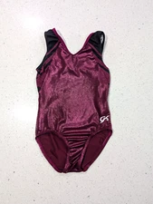 CUTE GK Elite CL Large Gymnastics Dance leotard Maroon Burgandy Shiny Mystique
