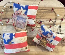 SET OF 3 Primitive Patriotic Bowl Filler Americana Flag Fourth July Decor Rustic