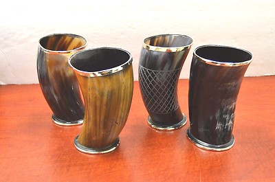 Set of 4 Ceremonial 6'' viking drinking horn Mug cups for ale beer wine mead gift