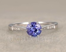 Natural 6 MM Blue Violet Tanzanite 925 Sterling Silver Engagement Solitaire Ring