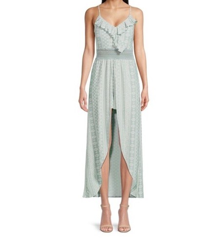 No Boundaries Juniors Ruffle Walk Through Maxi Romper Size XXL Jade Delight NWOT - Picture 2 of 8
