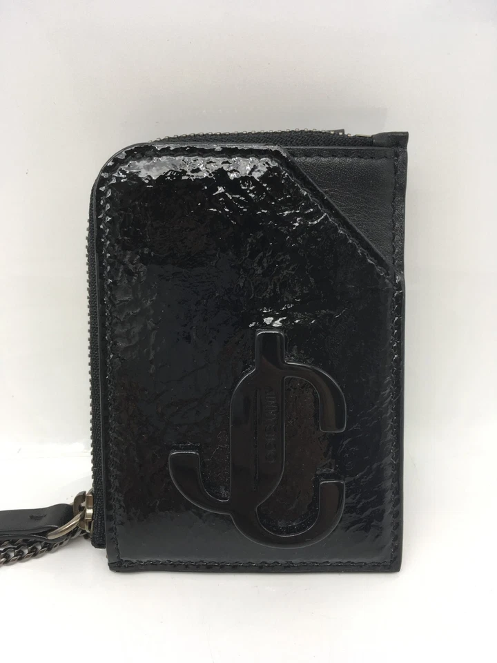 Jimmy Choo JC Cadena Tarjetero Negro Charol Con Caja Tarjeta Excelente - Imagen 3 de 4