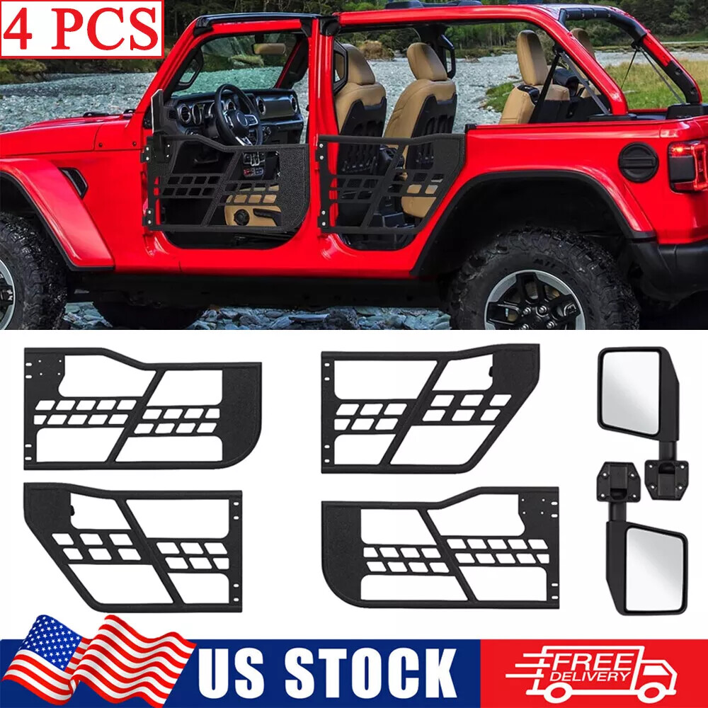 For 2018-2024 Jeep Wrangler JL 4 Door Half Tube Tubular Doors+2 Side View Mirror