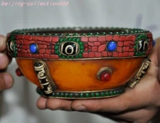 4.8"Tibetan Buddhism beeswax Inlay Gem Agate Tea cup Bowl Bowls