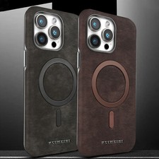 For iPhone 16 15 14 13 Pro Max Leather Shockproof Case Mag Safe Magnetic Cover