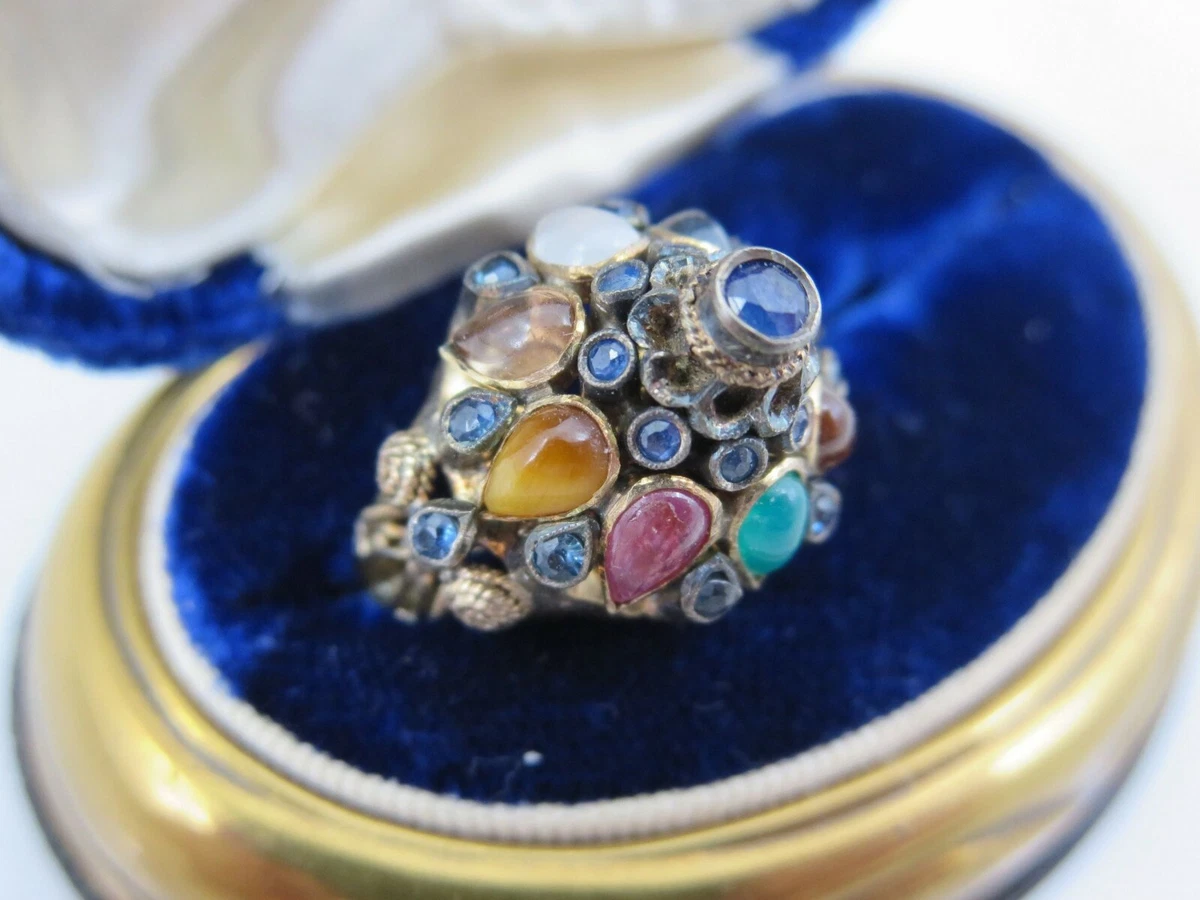 Vintage 18k Thai Princess Ring Gold with Sapphires Multi Stone