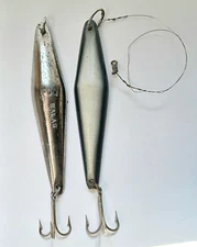 2 Vintage SALAS PDQ Iron Jig Tuna Lures Heavy 1 lb Chrome,  Black & White 8"