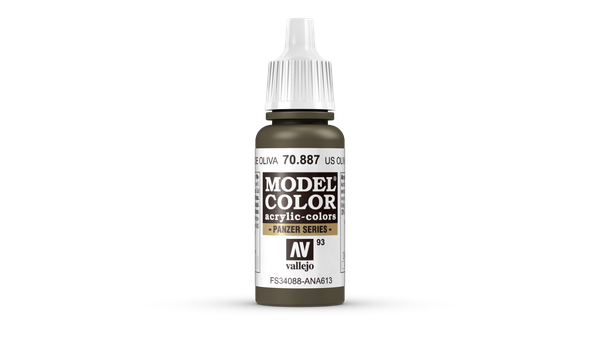 (447,65€/1L) Model Color Vallejo 70887 Us Olive Drab 17Ml Matt Airbrush Farbe-image