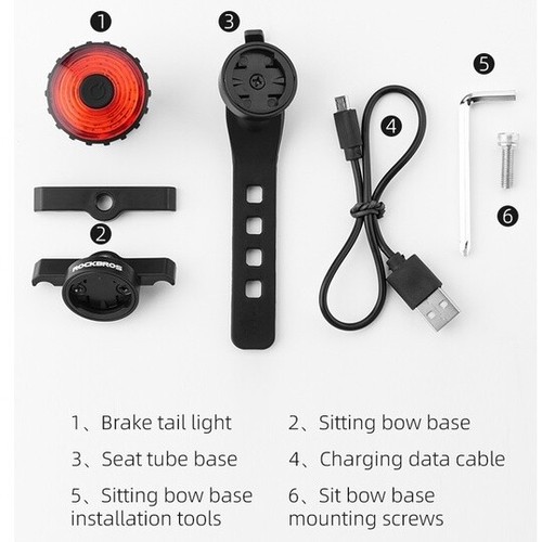 ROCKBROS Bike Smart Taillight Bicycle Rear Lights MTB Back Light Waterproof USB - Picture 5 of 9
