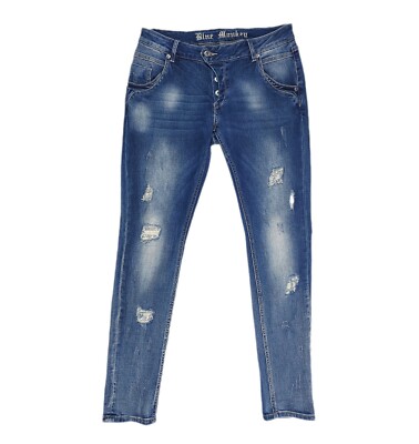 Blue Monkey Jeans Manie 30/32 Stretch Used Destroyed Look Blau Original *TOP*