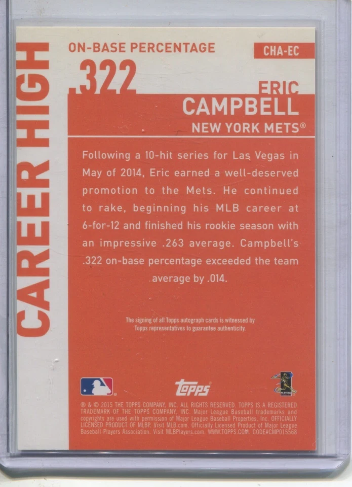 2015 Topps Update Career High Auto Eric Campbell #CHA-EC Auto - Image 2 of 2