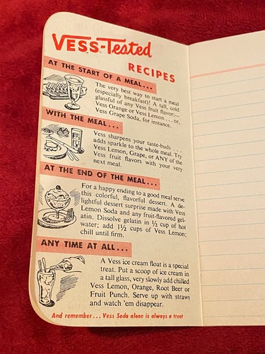 Cuaderno de publicidad vintage Vess Cola 1955, nuevo de lote antiguo, lista de compras, disponibilidad múltiple. - Imagen 3 de 9
