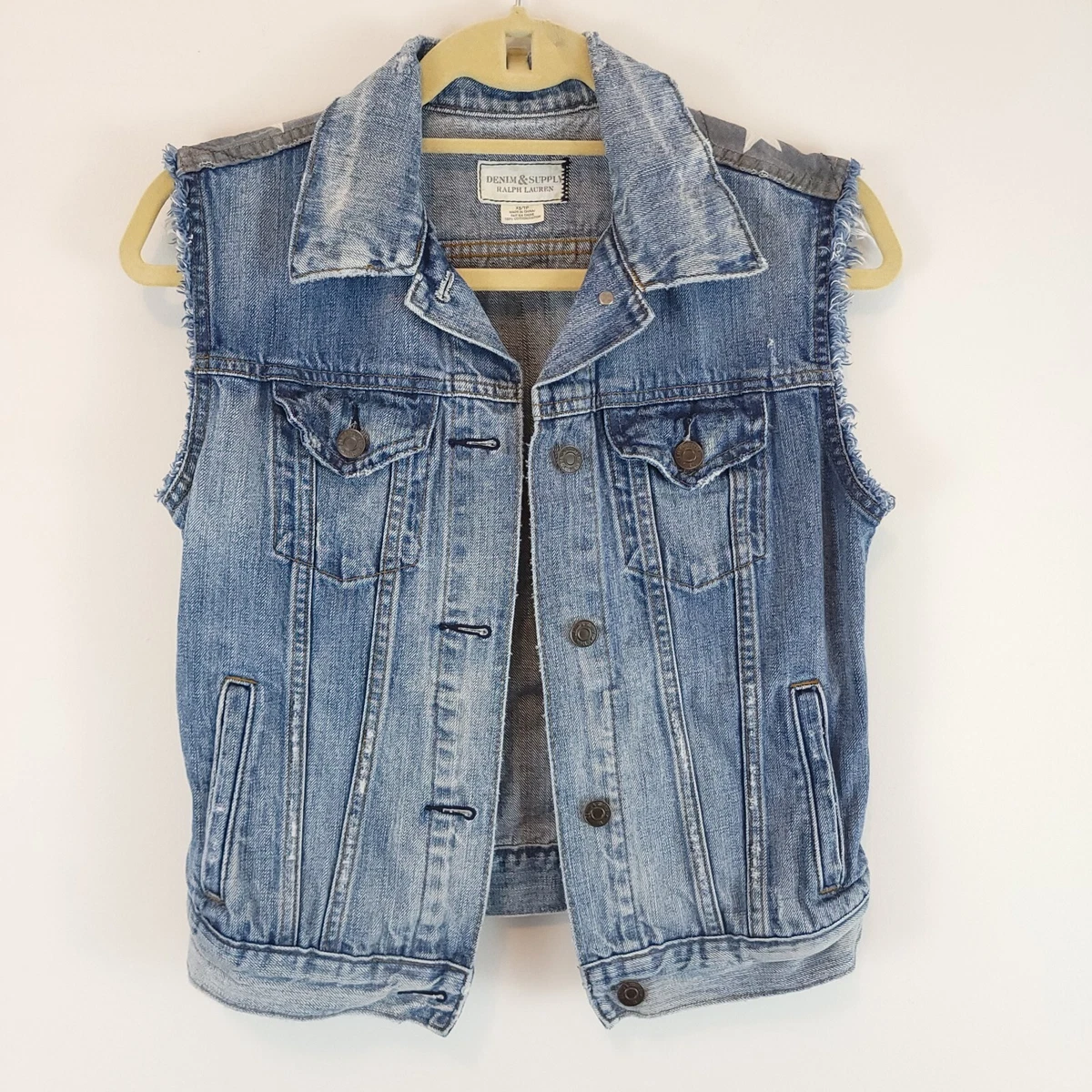 Denim Supply Ralph Lauren Women s Denim Distressed Vest USA Flag Size XS