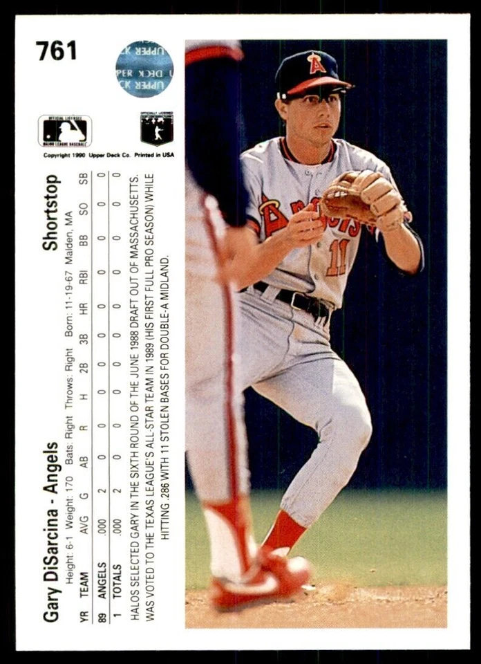 1990 Upper Deck High Series Gary DiSarcina Anaheim Angels. #761 - Image 2 of 2