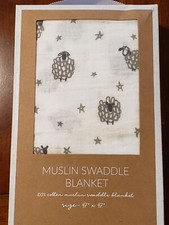 New NWT Boutique Mud Pie Girl Boy Lamb Sheep Star Muslin Swaddle Blanket 47 X 47