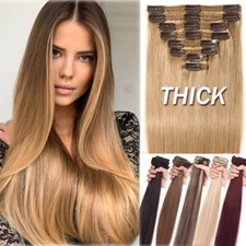 FULL HEAD 100 Human Remy Hair Extensions Clip In Double Weft THICK 170G SILKY