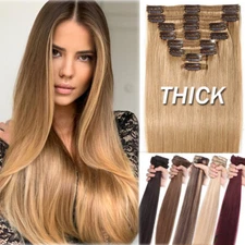 FULL HEAD 100% Human Remy Hair Extensions Clip In Double Weft THICK 170G+ SILKY