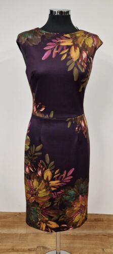 Long Tall Sally floral dress size 10 purple yellow stretch bodycon cap sleeve - Picture 2 of 10