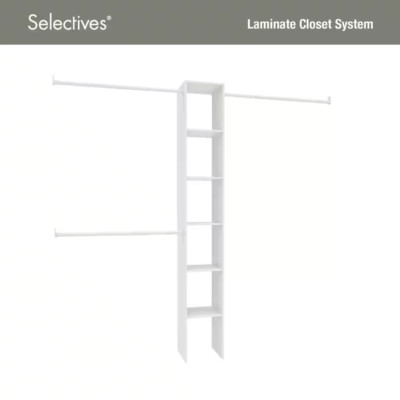 Selectives 12 In W White Custom Tower Wall Mount 6 Shelf Wood Closet System NEW