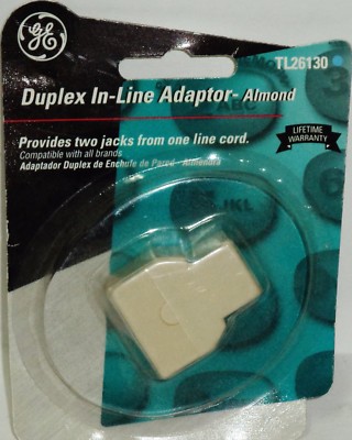 1 GE Duplex In Line Adapter Provides Two Jacks From One Line Cord Almond TL26130