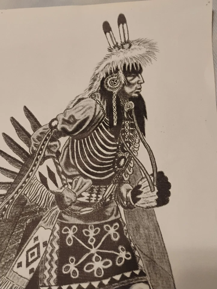 Vintage 1974 Leonard Young Bear Indian Dancer YoungBear Print - Image 3 of 4