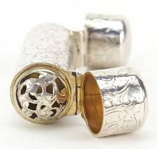 ANTIQUE STERLING SILVER VINAIGRETTE PERFUME SCENT BOTTLE 2-SIDED VERY RARE