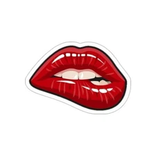 Sexy Woman Glossy Plump Lips Biting Rizz Lipstick Kiss-Cut Sticker Vinyl Decal