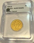 1854D Dahlonega GA $5 gold half eagle. ICG AU55 details, harshly cleaned #m3d201