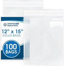 12X15 Clear Poly Bags, 100 Count - Self-Seal Cellophane for Apparel Art
