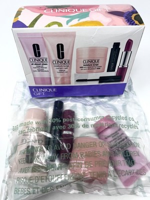 Clinique 5Pc Gift Set Skincare Makeup Moisture Surge Mascara Lipstick New Sealed