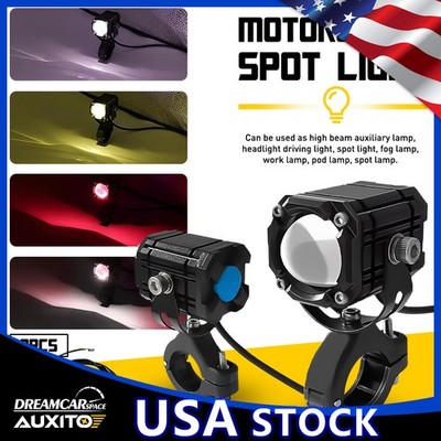 2X Motorcycle Spot LED Light Auxiliary Headlight Driving Fog Hi/Lo White ATV SUV