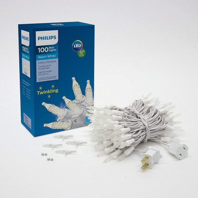 Philips 100 LED Warm White Twinkling Faceted Mini Christmas Lights on White Wire