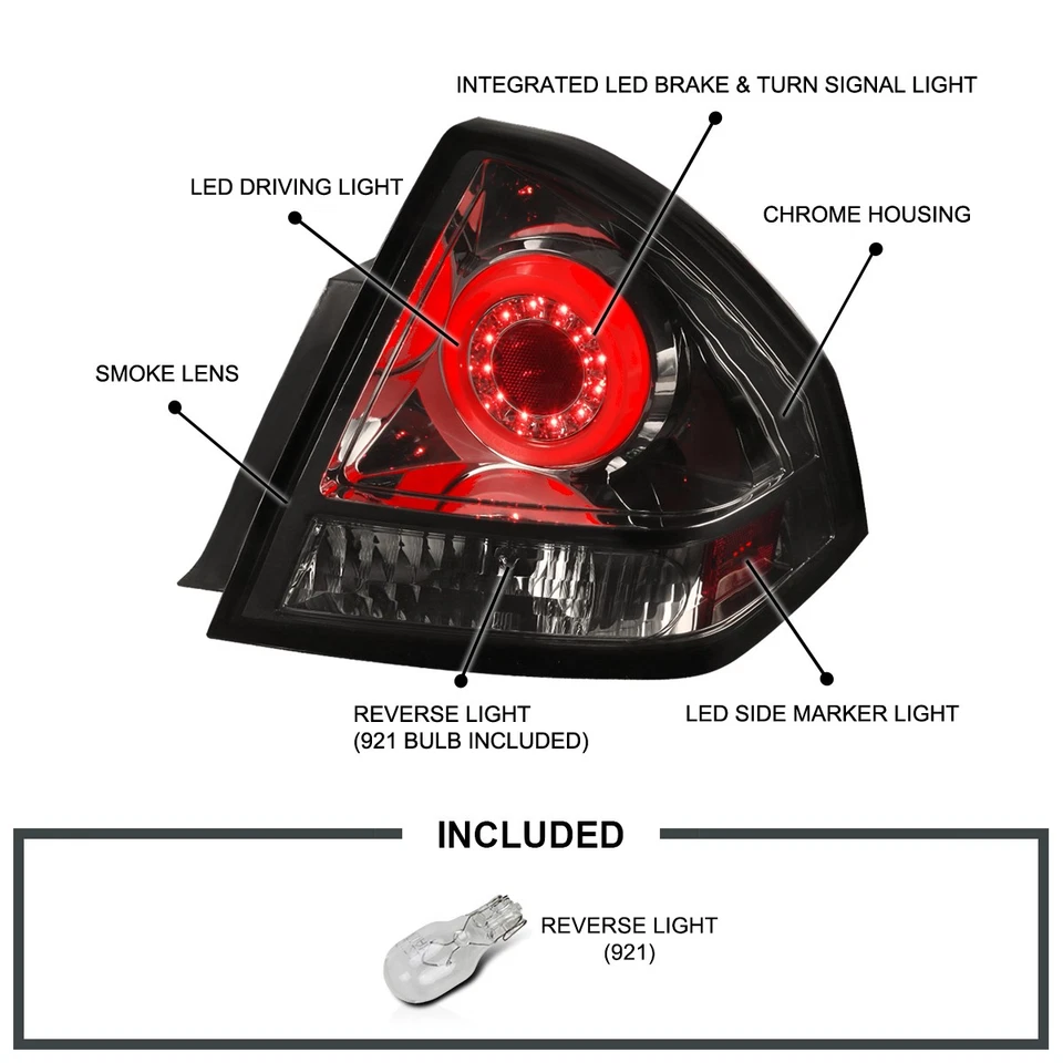 Smoke Fits 2006-2013 Chevy Impala LED Halo Tube Tail Lights Brake Lamps L+R Foto 3 de 4