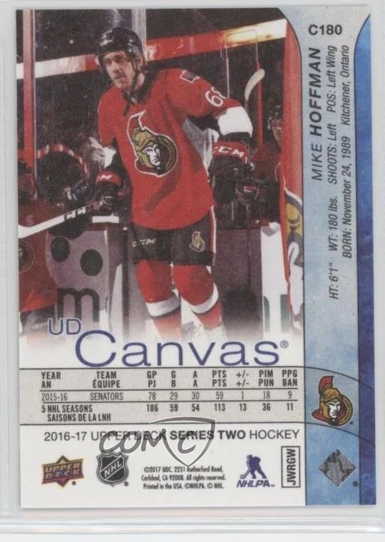 2016-17 Upper Deck UD Canvas Mike Hoffman #C180 - Image 2 of 2