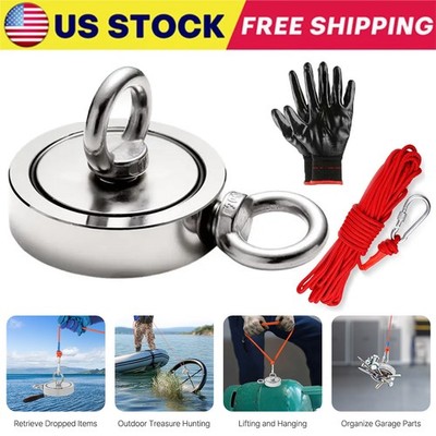 2000 LBS Strong Fishing Magnet Kit Double-Sided Pull Force and Rope Carabiner
