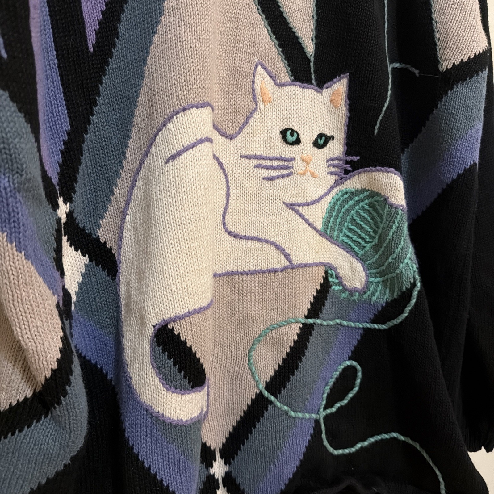 Vintage Bob Mackie Wearable Art Cat Sweater - image 2