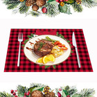 Platzsets Weihnachten 4 Stück, Weihnachts Platzdeckchen Stoff Rot Kariert mit Kr