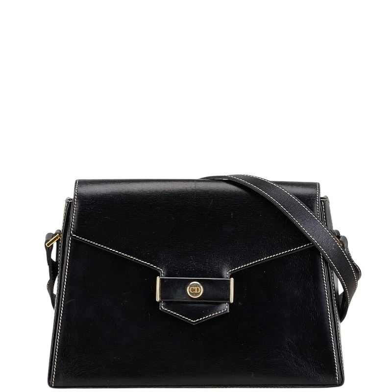 Sac bandoulière vintage Dior logo CD cuir noir breloque femme