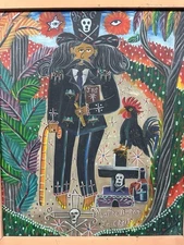 VINTAGE 19 X 23 RARE SUBJECT BY THE LATE HAITIAN MASTER ANDRE PIERRE  PAINTING