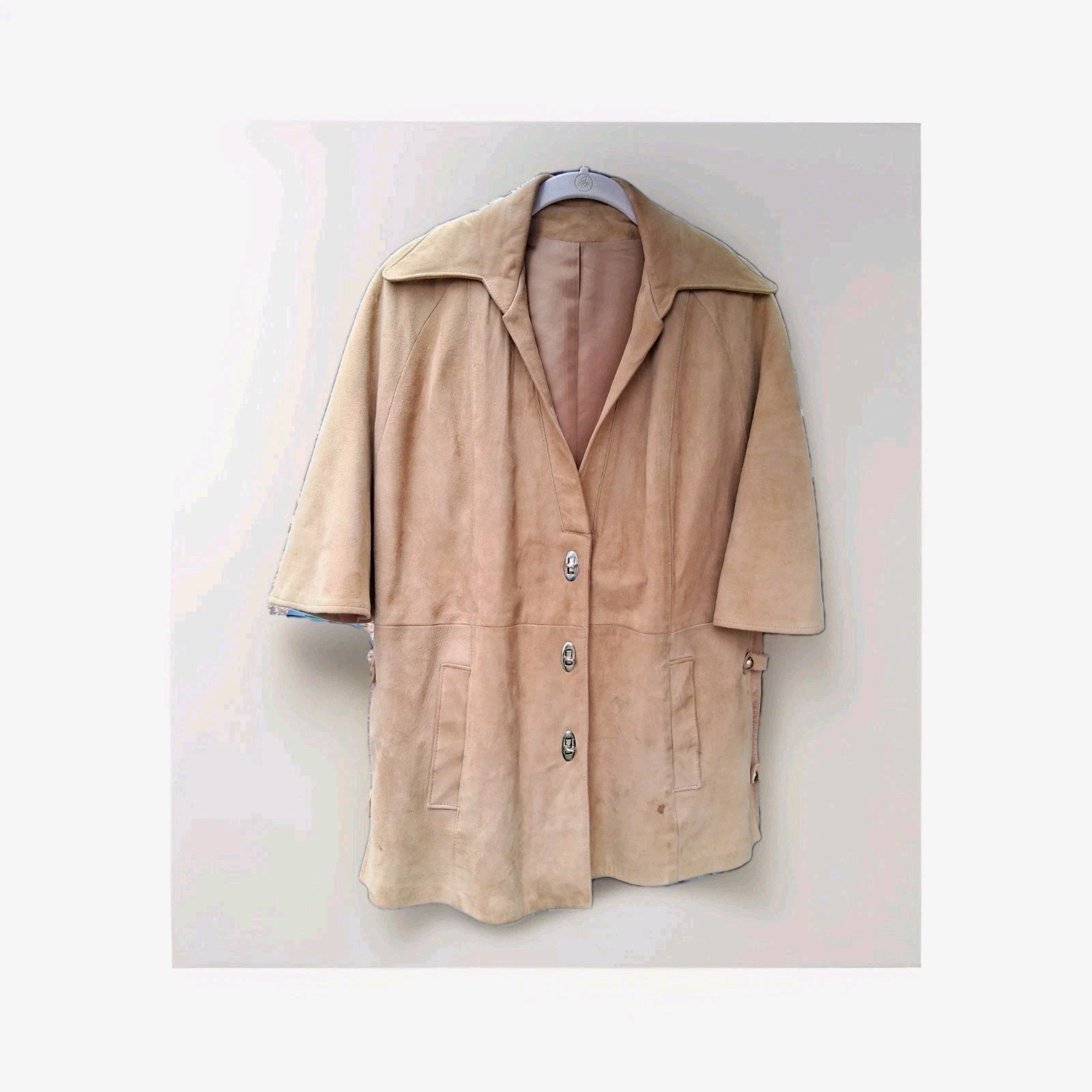 Leather Cape Jacket Collared Button Down Light Br… - image 1