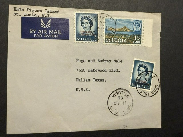 11 AP 1968 Gros Islet (Pigeon Island), St Lucia Commercial Air Cover to Texas
