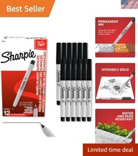 Ultra Fine Tip Permanent Markers, Black - 12 Count Quick Drying Fade Resistant